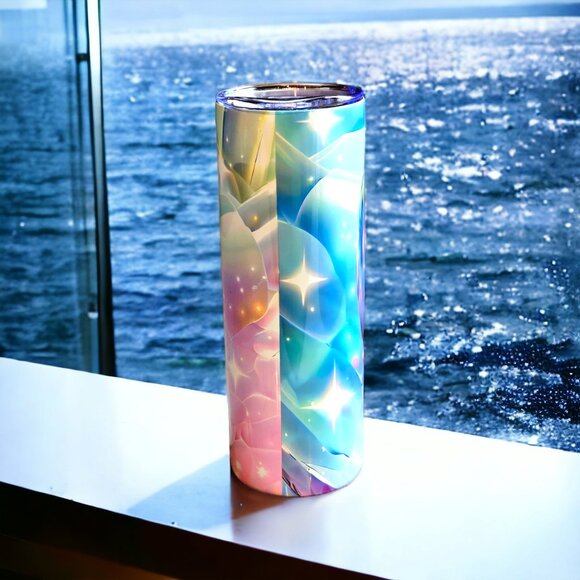 Iridescent Skull Tumbler Tron 3D 20oz Stainless Steel Cup Holographic Chrome - Picture 5 of 6